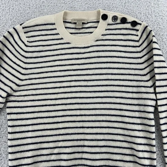 Burberry Brit Sweater Womens Large Striped Button Crewneck‎ Wool Cotton Pullover